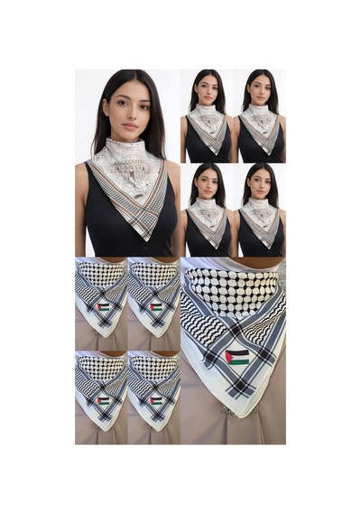 Aldaıyr 10 Filistin Temalı Fular 50x50 Unisex Günlük Kullanıma Uygun Puşi Şal Kefiye Filistin Bayrakt Çok Renkli