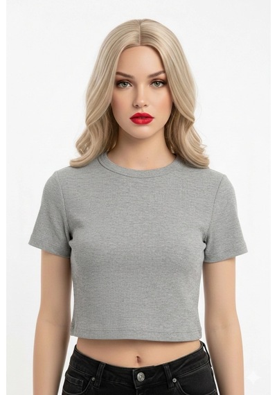 Alfa Aksesuar 03 Crop Kısakollu Body Gri Renk
