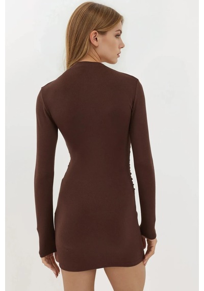 Hiccup Bodycon Modal Kumaş Mini Elbise Kestane Kahvesi