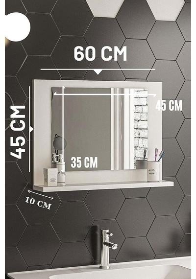 Tr Beyaz Raflı Banyo Aynası Dresuar Salon Aynası,beyaz 60x45 Genel