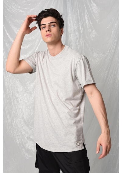 Yandan Yırtmaçlı Basic T-shirt R-5167-gri Gri