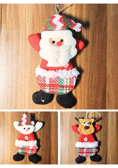 Peluş Aksesuar Çam Ağacı Süsü 3 Adet Tekstil Örme Orta Boy 17 X 11 Cm Yılbaşı Çam Ağacı Süsü Peluş 3