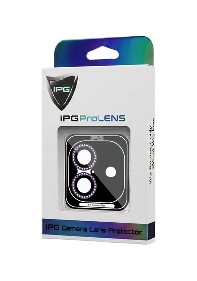 Apple iPhone Uyumlu 17 İçin Ipg Prolens Kamera Lens Koruyucu Elmas Taş Çerçeveli, Kırılmaz Cam Mor