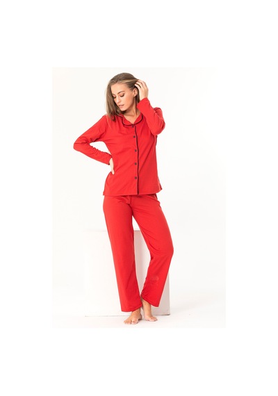 SUDE HOMEWEAR Düğmeli Pijama Takımı Kırmızı