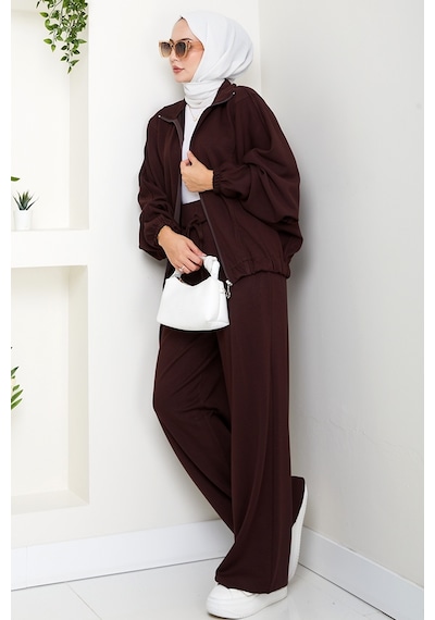 Bestenur Fermuarlı Oversize Takım 1595 - Acı Kahve Acı Kahverengi