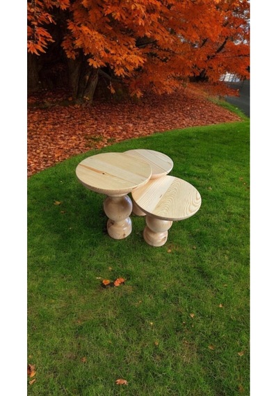 Wood Wooden Ahşap 3 Lü Set Mantar Yan Sehpa Modern Fiskos / Naturel Renk/ Zigon Sehpa Naturel