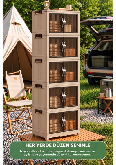 5 Katlı Portatif Organizer Dolap 200 Lt Bej