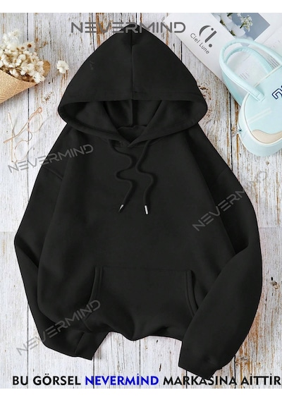 Nevermind Unisex Carpet Regional Baskılı Oversize Baskılı Kapşonlu Sweatshi Siyah