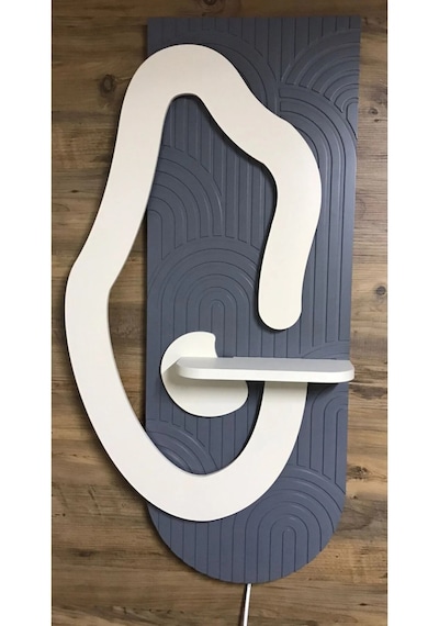Lüks Modern Led Duvar Dekoru Raflı Tasarım Uzaktan Kumandalı Ambiyans Işığı 110x56cm Ahşap
