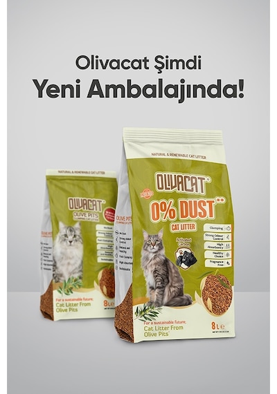 Olivacat Zeytin Çekirdeğinden Üretilen Aktif Karbonlu Tozsuz Doğal Kedi Kumu 8 L