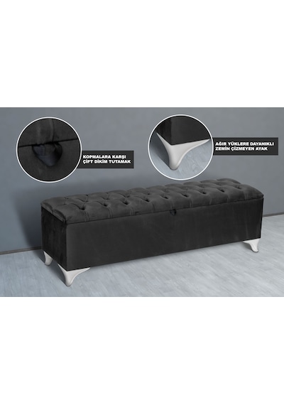 Vetra Sandıklı Bench Puf, Beyaz Antrasit
