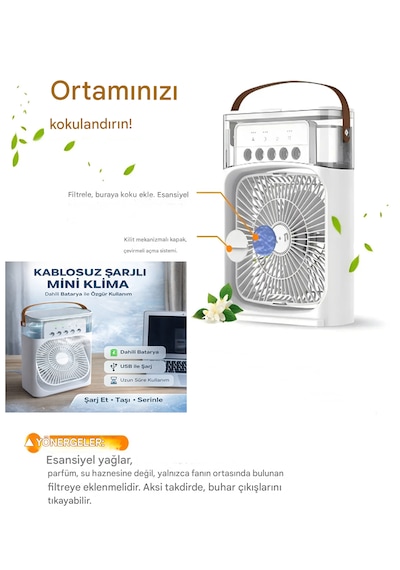 Bt-8 Şarjlı Mini Klima Buharlı Mini Hava Soğutucu Pervane Taşınabilir Vantilatör Portatif Fan Mobil Sulu Klima 3 Rüzgar Hızı