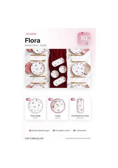 Flora Lüx Seramik 10 Parça 6 Kişilik Kahvaltı Takımı Seti Diğer