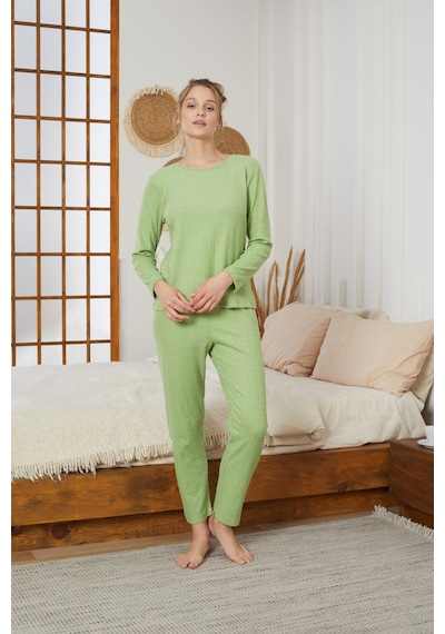 Siyah İnci Şardonlu Kışlık Örme Pijama Takım25226002 Yeşil