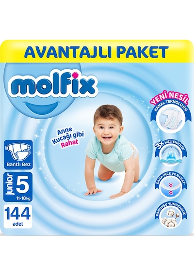 Molfix Bebek Bezi 5 Beden Junior Avantajlı Paket 144 Adet