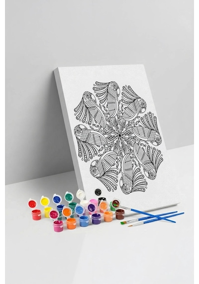 Kuş Desenli Mandala Tuval Boyama Seti 40x50 Cm
