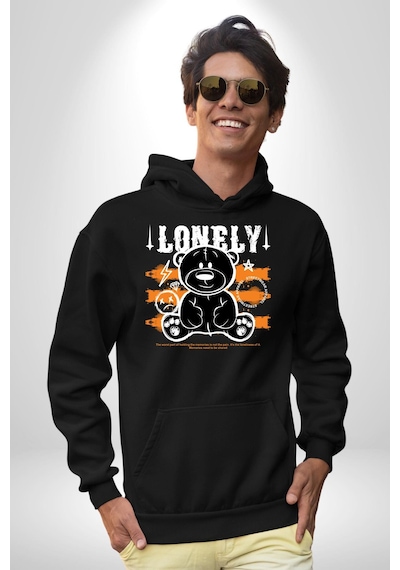 Yalnız Kadın Erkek Siyah Kapüşonlu Sweatshirt Hoodie Siyah