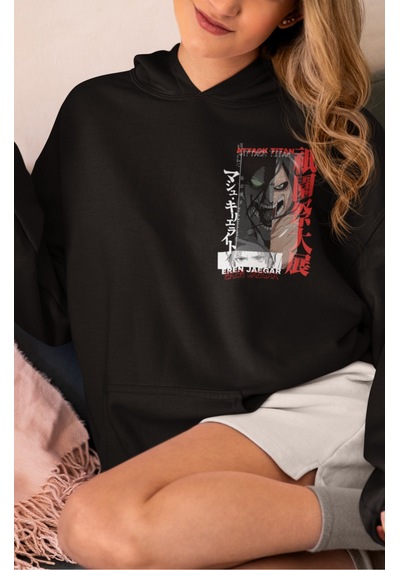 Sevbano Eren Jaegar Attack On Titan Anime Sırt Baskılı Unisex Oversize Pe Siyah