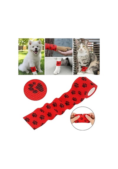 Bybars Octacare Kendinden Yapışkanlı Kedi Ve Köpek Pati Bandajı, Kırmızı, 7,5 Cm X 4,5 Metre, 2 Adet