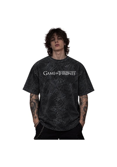 Game Of Thrones Efsane Dizi Baskılı Unisex Oversize Eskitme Yıkam Siyah