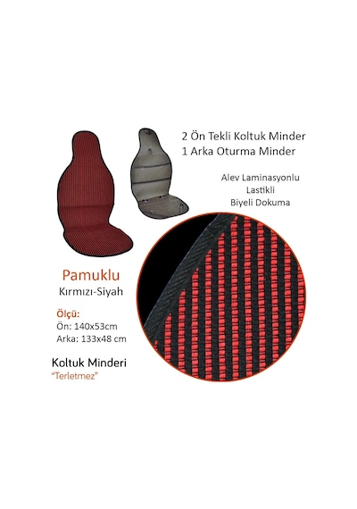 Nyf 06 Terletmez Minder Pamuklu Kırmızı-siyah 3 Lü Set 2 Ön Pilot + 1 Arka Oturma