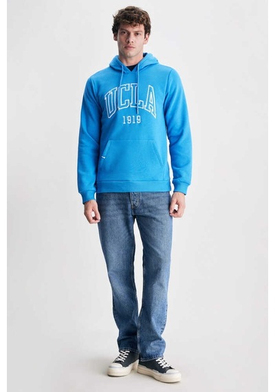 Ucla Jepsen Mavi Kapüşonlu Nakışlı Standard Fit Erkek Sweatshirt Mavi