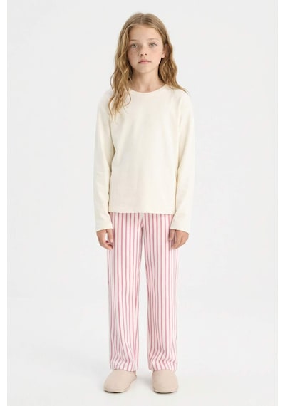 Defacto Pijama Takımı Uzun Kollu Üst Çizgili Uzun Alt Kız Çocuk D1068A824WN Bordo