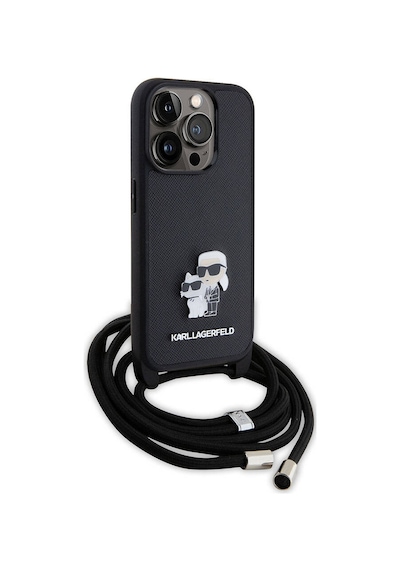 Apple Uyumlu iPhone 15 Pro Max  Kılıf Karl Lagerfeld Askı İpli K&c Metal Logo  Lisanslı Kapak Siyah