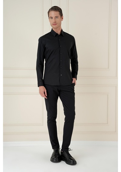 Efor Gk 747 Slim Fit Siyah Klasik Gömlek Siyah