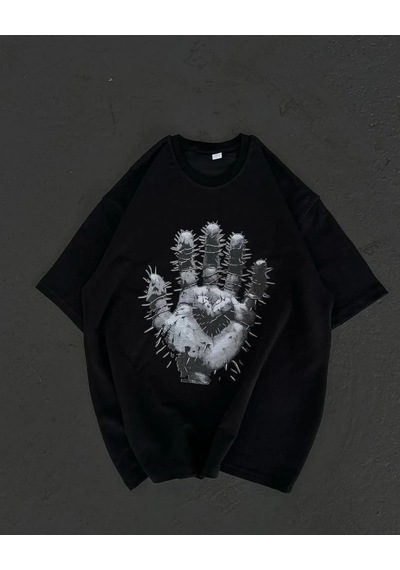Kadın Baskılı T-shirt Kısa Kol Bisiklet Yaka Regular Fit Rahat Kalıp Günlük Tişört - Siyah Siyah