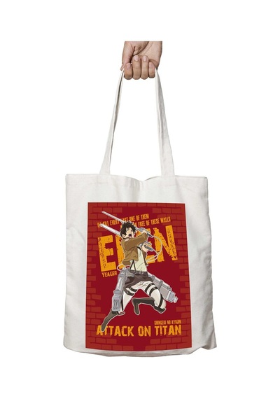 Art Hediye Eren Attack On Titan İki Tarafı Kalıcı Baskılı Yıkanabilir Okul Plaj Omuz Bez Çantası Çok Renkli