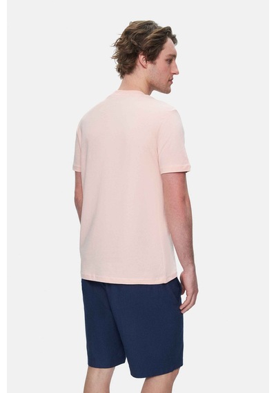 Ucla Bass Toz Pembe Bisiklet Yaka Baskılı Standard Fit Erkek Tshirt Toz Pembe
