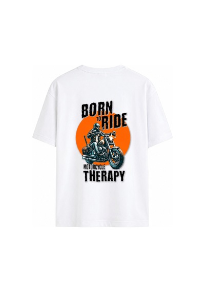 Black Nova Oversize Baskılı Unisex %100 Pamuk T-shirt Motorcycle Therapy Beyaz
