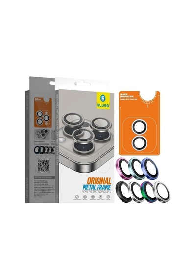İphone 16/16 Plus / 16 Pro / 16 Pro Max Uyumlu Metal Frame Aplikatörlü Kamera Lens Camı Koruyucu Mavi, İphone 16/16