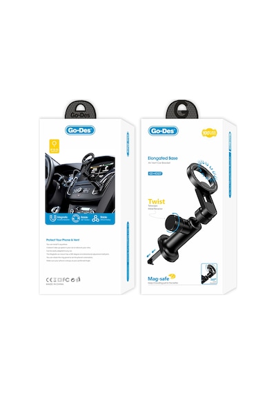 Go Des Gd-hd327 Magnetik 360 Dönebilen Düz Zemin Ve Havalandırma Tasarımlı Araç Telefon Tutucu Siyah