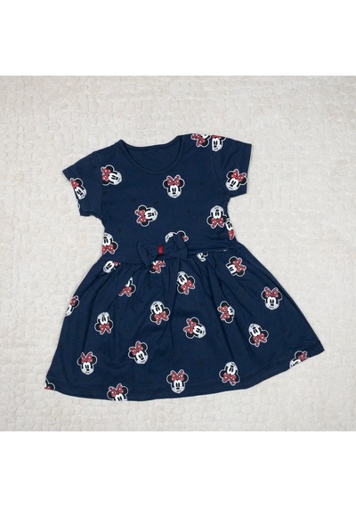 Momikon Minnie Mouse Desenli Fiyonk Detaylı Pamuklu Kız Çocuk Elbise Lacivert