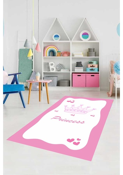 Dijital Baskılı Princess Desen Dekoratif Yıkanabilir Kaymaz Taban Çocuk Halısı Çok Renkli