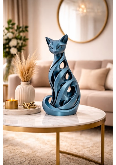Modern Gümüş Kedi Biblo Lüks Dekoratif Obje, Minimalist Ev Süsü Hediyelik