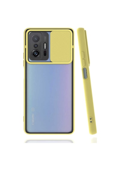 Noktaks - Mi 11t 5g Uyumlu - Kılıf Slayt Sürgülü Arkası Buzlu Lensi Kapak - Sarı Sarı