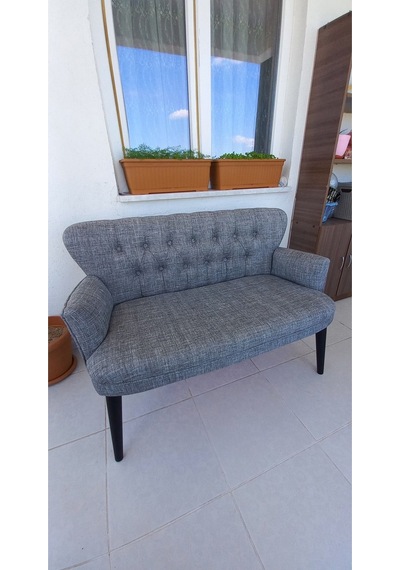 Azra Mobilya Ikili Balkon Koltugu - Kanepe - Keten Kumaş - Bekleme Koltugu - Açık Gri Açık Gri