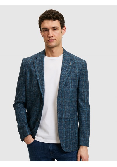 Cacharel Petrol Mavi Slim Fit Yün Kaşmir Karışımlı Ceket