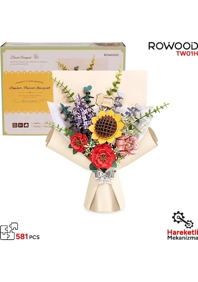 Rowood Tw01h Çiçek Buketi Wooden Flower Bouquet Dıy Minyatür Maket Model Seti Ahşap 3d Wooden Puzzle 3d Model Kit Detaylı Dekoratif Hobi Seti Ahşap Maket