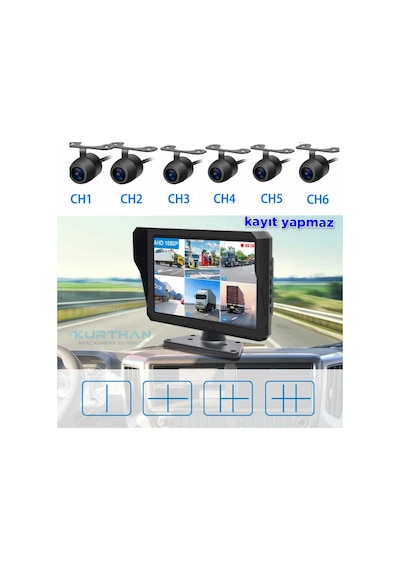 Tarım Araçları İçin 6 Kanallı Monitör Ve 6 Kamera Hazır Set