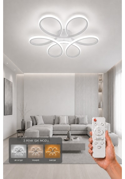 Niva Led Plafonyer Avize 3 Renk Kumandalı Beyaz