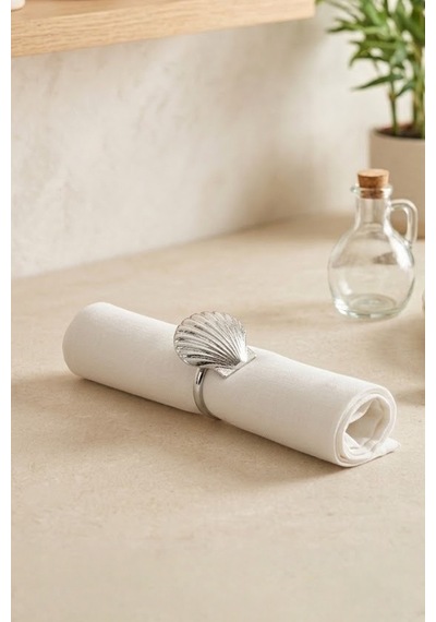4'lü İstiridye Metal Gümüş Peçete Yüzüğü-napkin Ring Peçete Tutucu Gümüş