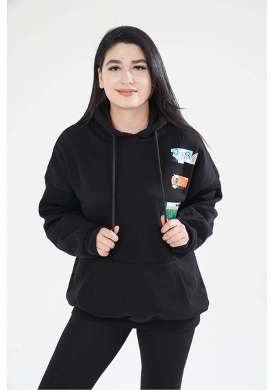 Unisex Kapüşonlu Sırt Baskılı Kanguru Cep Sweatshirt 001