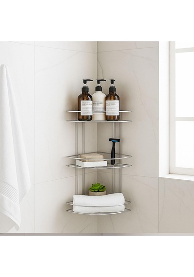 Banyo Duş Köşe Rafı Üç Katlı Krom Şampuanlık Paslanmaz Metal Duvar Tipi Düzenleyici Organizer Genel
