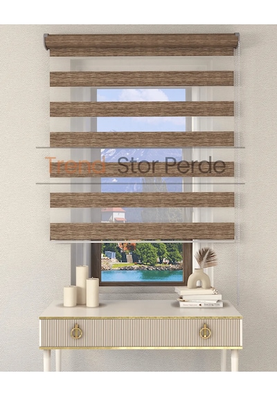Kahve Etek Dilimsiz Zebra Stor Güneşlik Perde Kahve