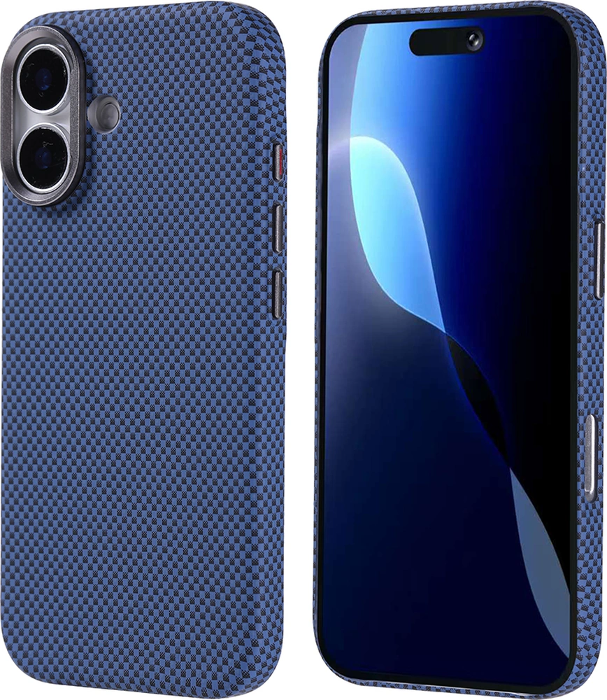 Apple Uyumlu iPhone 17 Kılıf Kablosuz Şarj Özellikli Karbon Fiber Görünümlü Nekst Kapak Lacivert