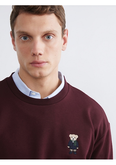 Lcw Vision Bordo Bisiklet Yaka Ayı Teddy Baskılı Erkek Kalın Sweatshirt